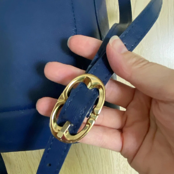 Emma Fox GIDRAN Navy Deep Blue Leather Tote w/ crossbody strap Houndstooth Liner - Picture 7 of 16